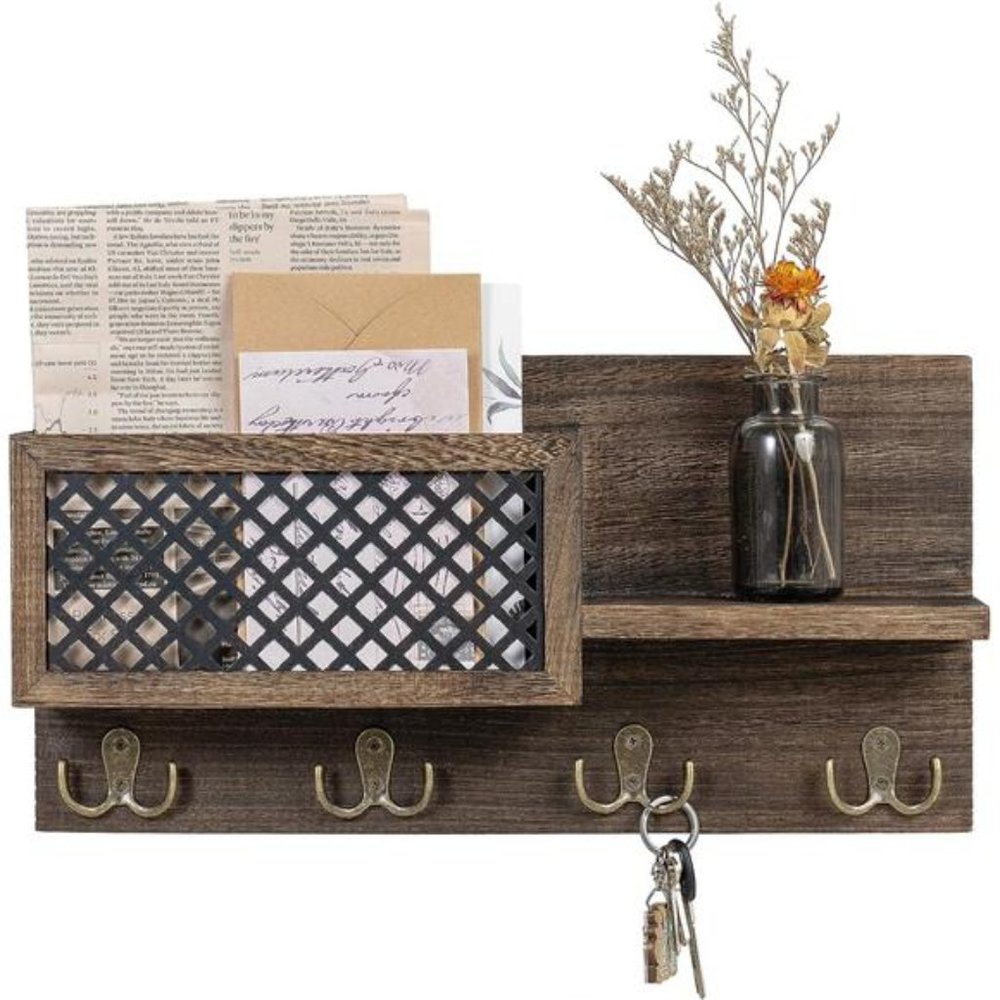 Key Holder for Wall, Wall Mounted Mail Holder Organizer with 4 Double Key Hooks
